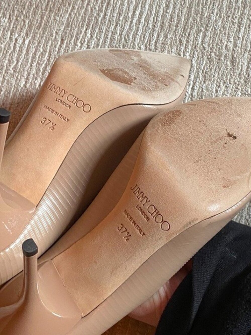 Jimmy Choo Love 85 Textured Leather Nude Tan Pumps Closed Toe Heels - Picture 5 of 8
